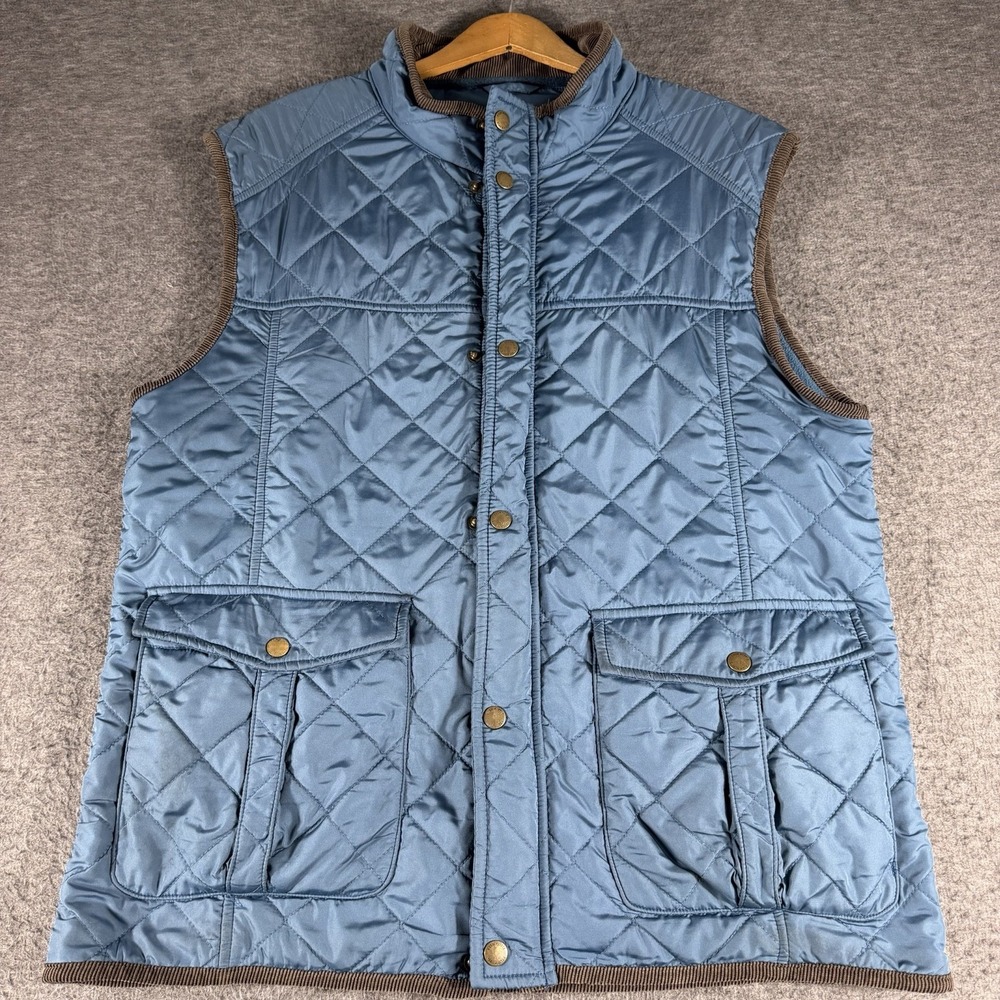 Fish Hippie Blue Browder Vest Men's L Quilted Full Zip Lined Corduroy Collar